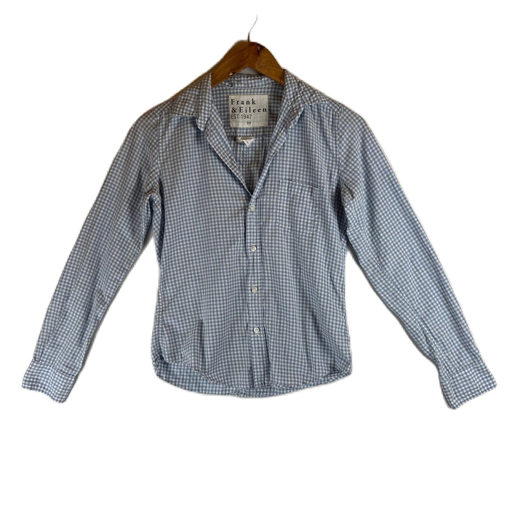 Frank & Eileen Barry Blue Gingham Italian Cotton Button Up Shirt Womens XXS